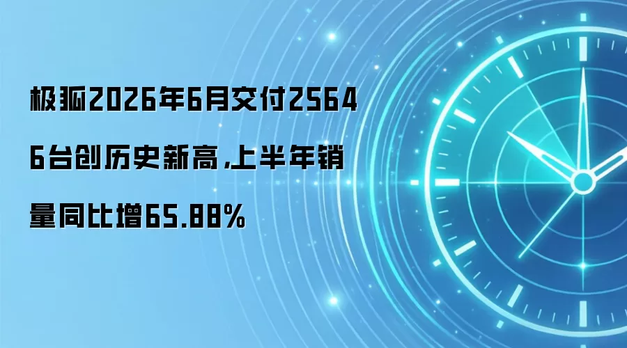 极狐2026年6月交付25646台创历史新高,上半年销量同比增65.88%