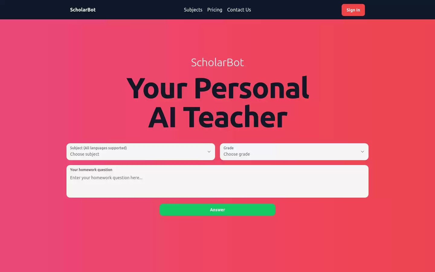 ScholarBot : 您的AI老师,提供多语言支持,帮助完成作业