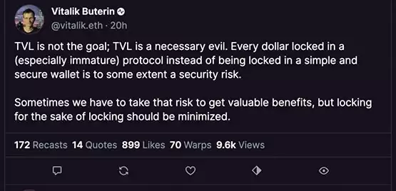 V神:TVL是必要之恶!DefiLlama:TVL反映了信任及风险承受度