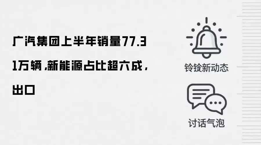 广汽集团上半年销量77.31万辆,新能源占比超六成,出口