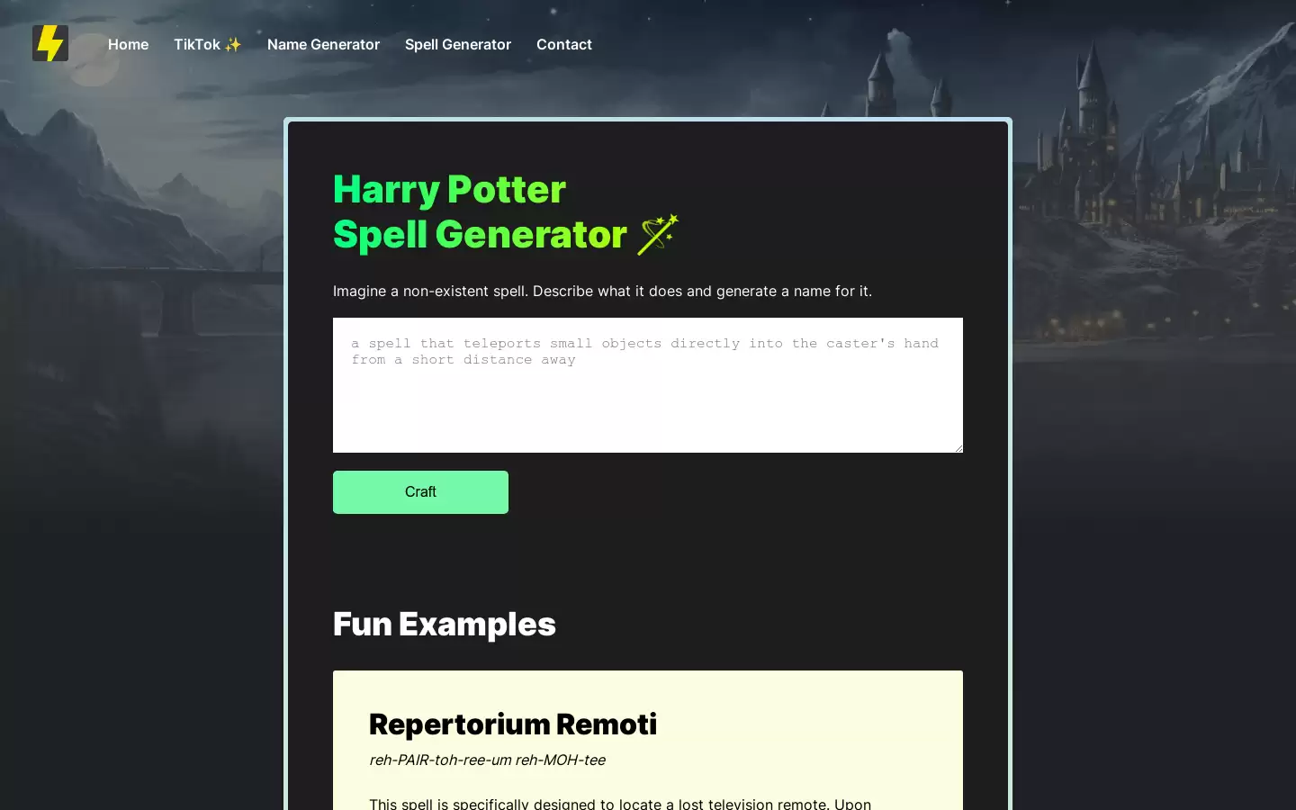 Harry Potter Spell Generator : 魔法咒语生成器