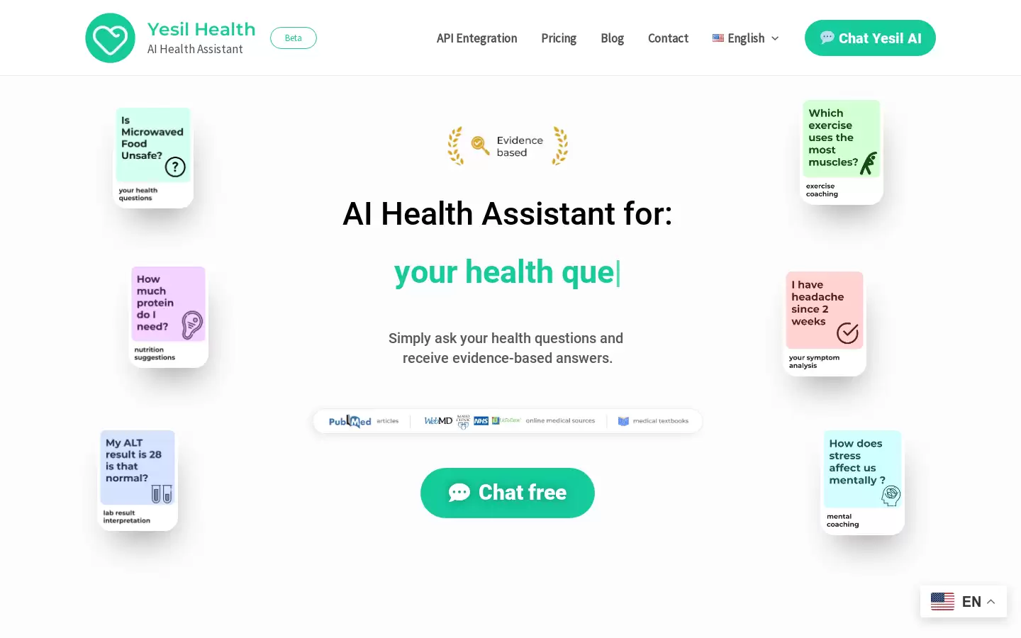 Yesil Health : AI健康助手，问答式获取医疗建议