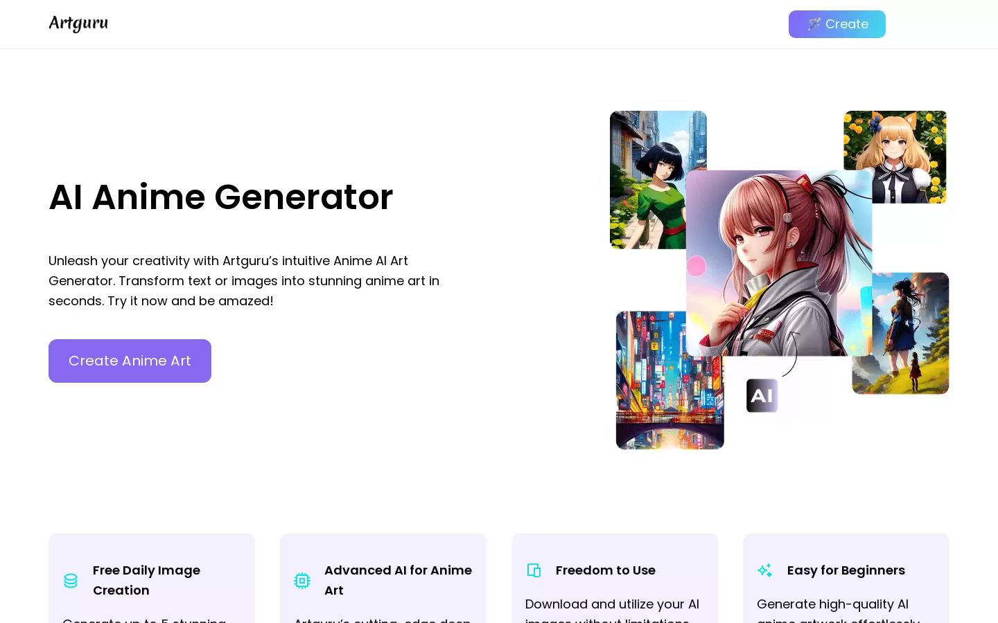 AI Anime Generator By Artguru : 将文本或照片转化为迷人的动漫艺术
