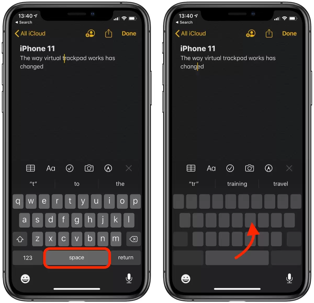 如何在 iPhone 11 系列机型上使用虚拟触控板快速移动光标? 如何在 iPhone 11 系列机型上使用虚拟触控板快速移动光标?