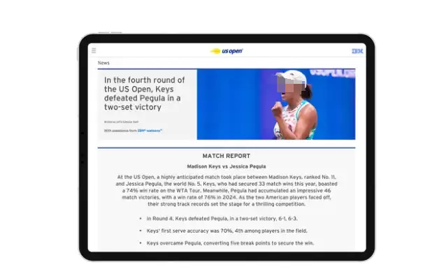 联手IBM,2024美国网球公开赛引入全新AI解说与赛后分析