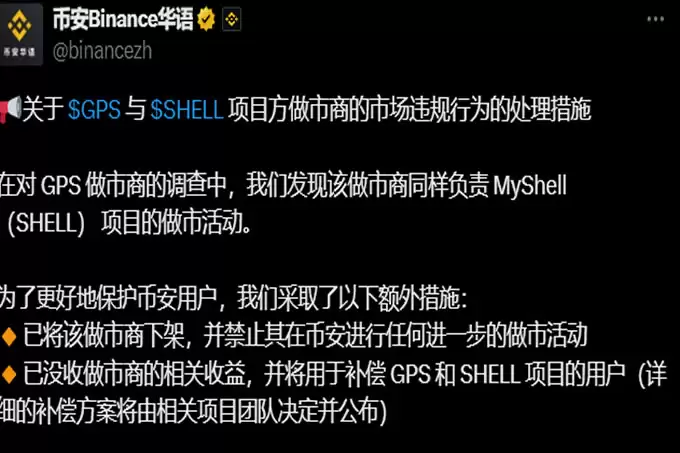 币安封杀做市商:GPS 和 SHELL的幕后黑手还给哪些项目做市?