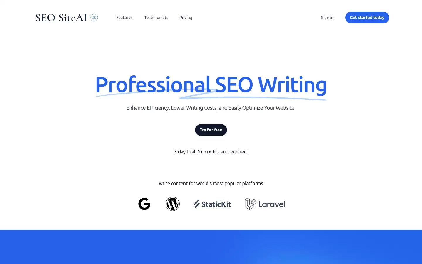 SEO SiteAI : 让AI在几秒钟内为您编写内容