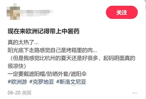 中国游客热到崩溃逃离欧洲:感觉自己是烤箱里的肉