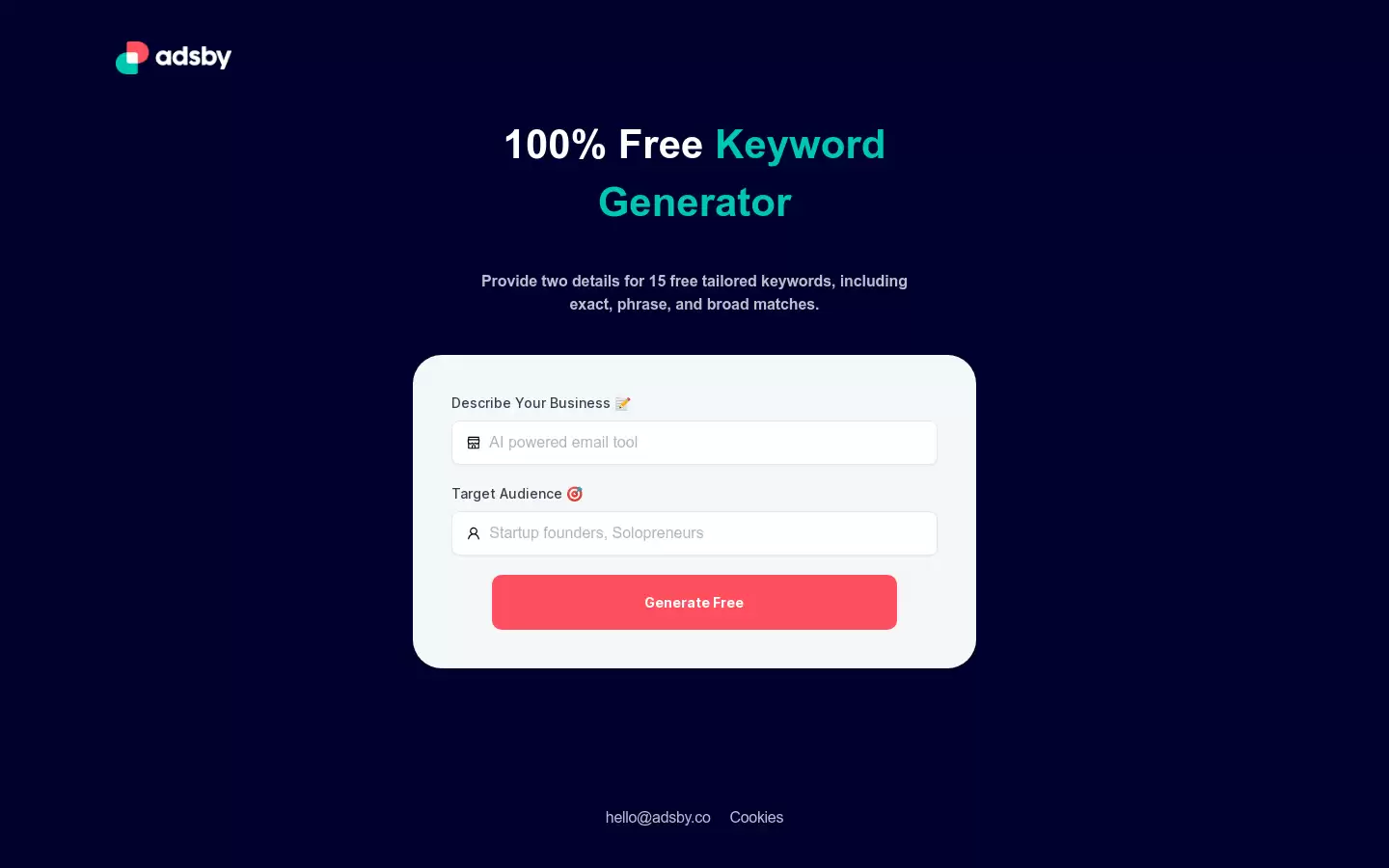 100% Free Keyword Generator : 免费关键词生成工具,使用AI助你找到适合的关键词。