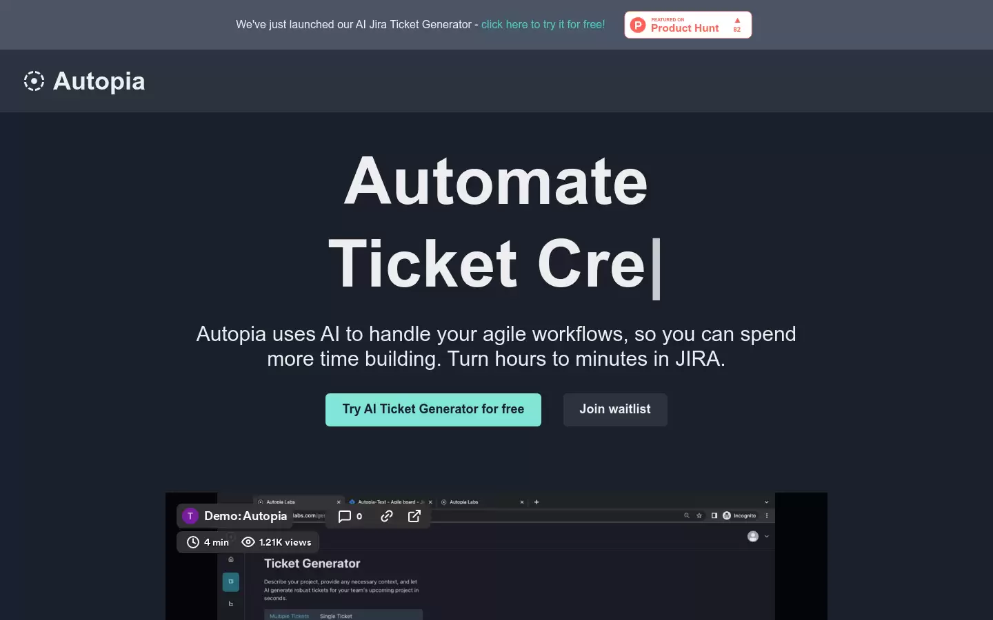 Autopia Labs : 用 AI 处理敏捷工作流，节省时间，将小时变成分钟。