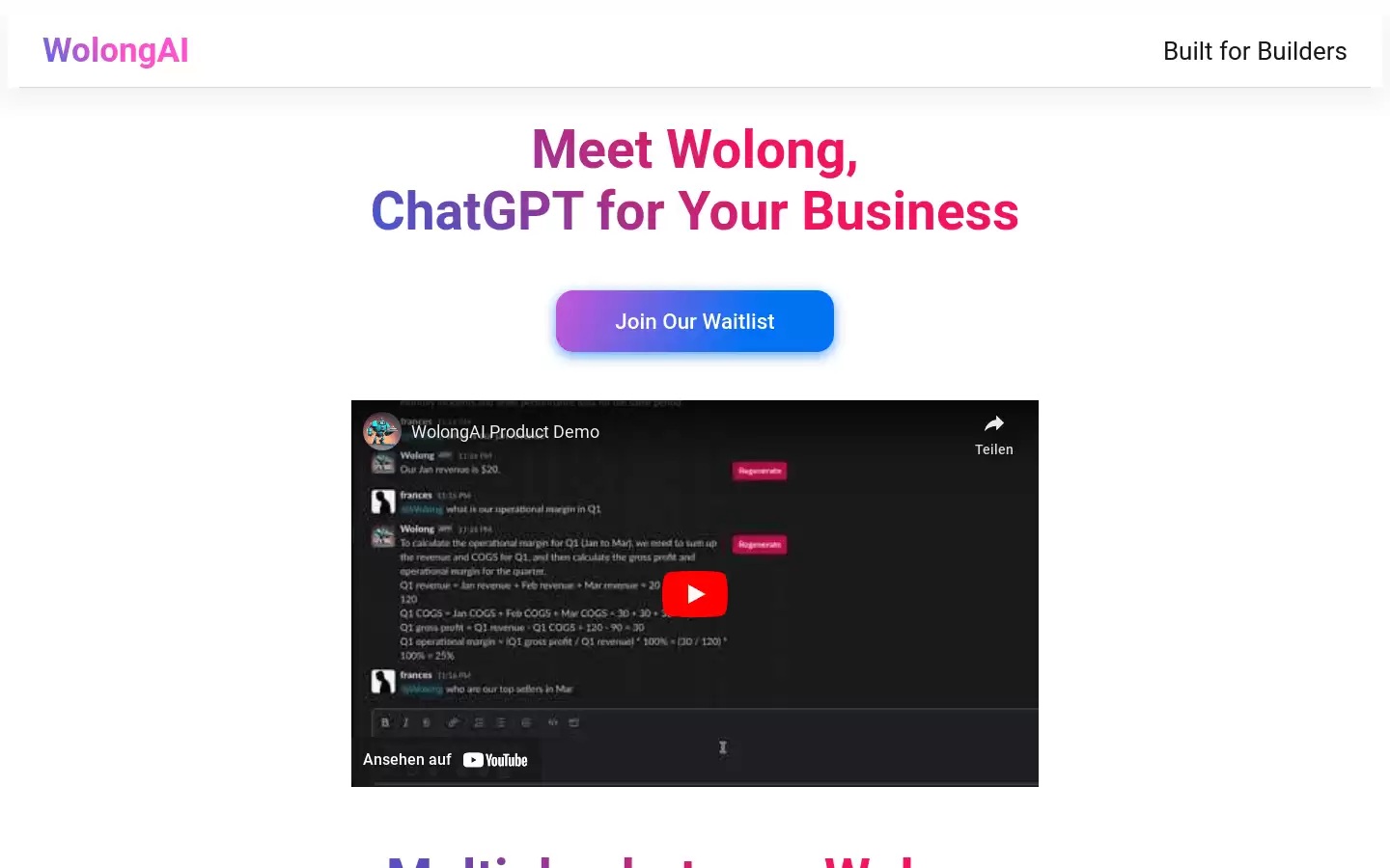 WolongAI : 专为创业者打造的ChatGPT产品