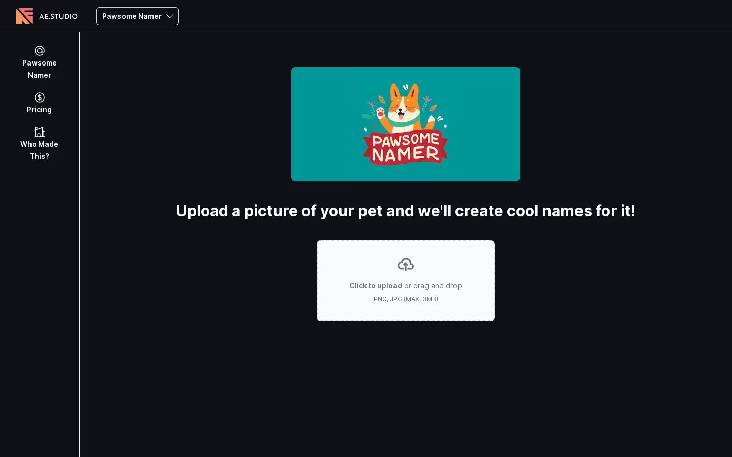 Pawsome Namer : 为您的宠物上传照片，我们将为其创建酷炫的名字！