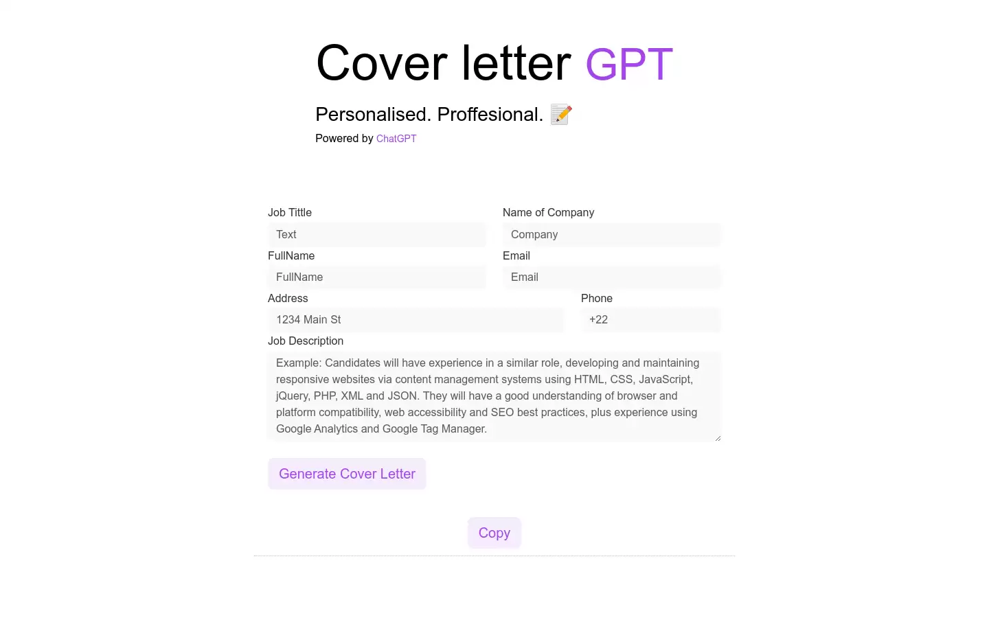 Cover letter GPT : 个性化、专业化的求职信生成工具