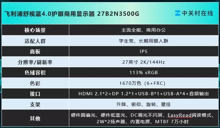千元办公显示器推荐:飞利浦27B2N3500G护眼高刷之选
