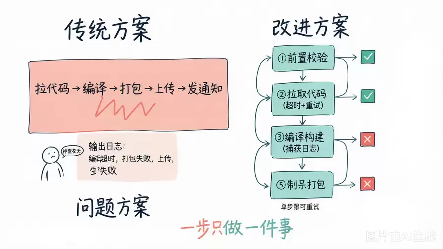原子步骤对比:大函数 vs 分步流水线