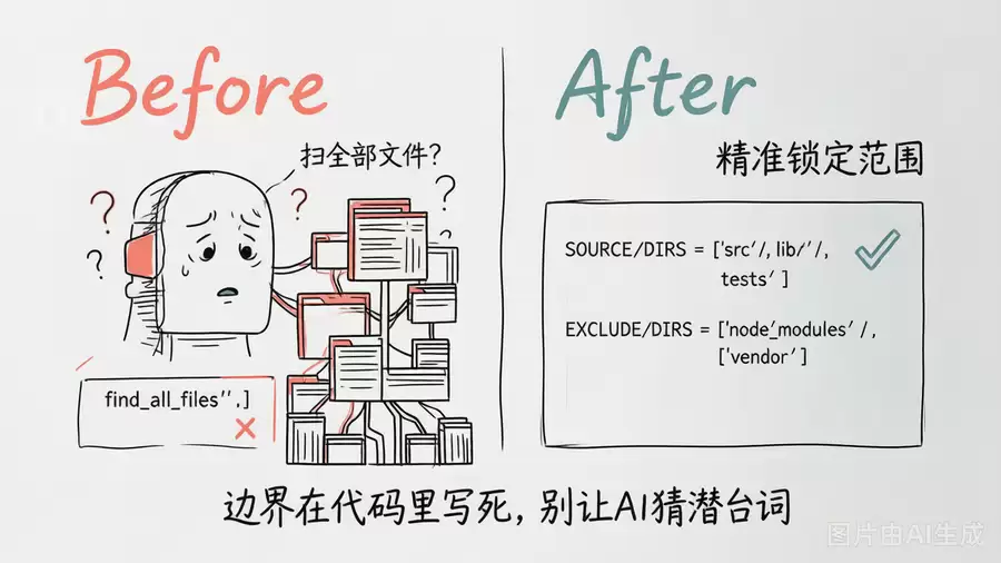 边界对比:让AI猜范围 vs 代码锁定范围
