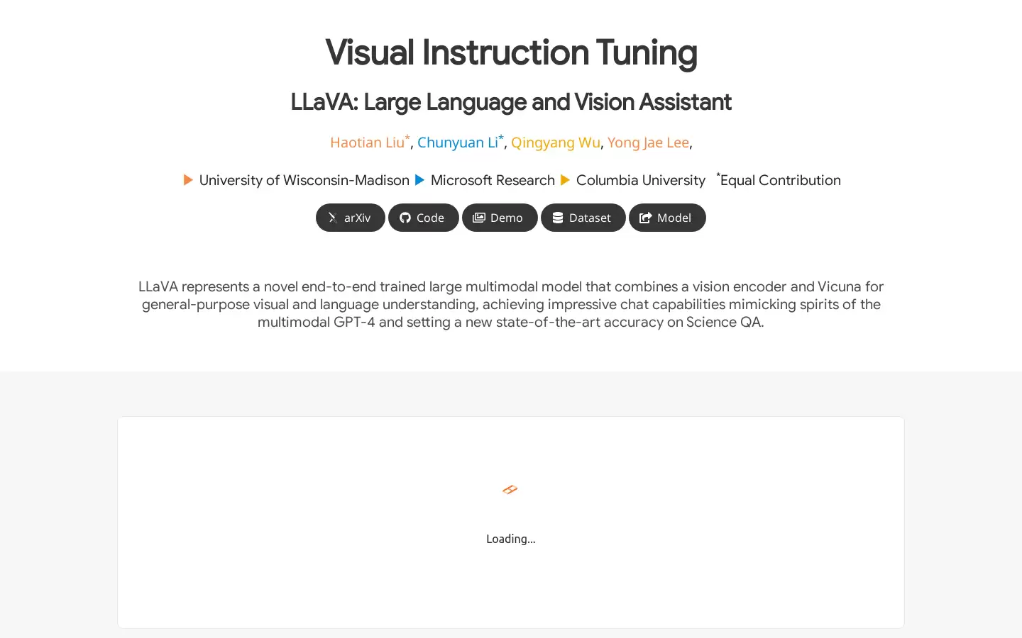 LLaVA : 大型语言和视觉助手，实现多模态聊天和科学问答