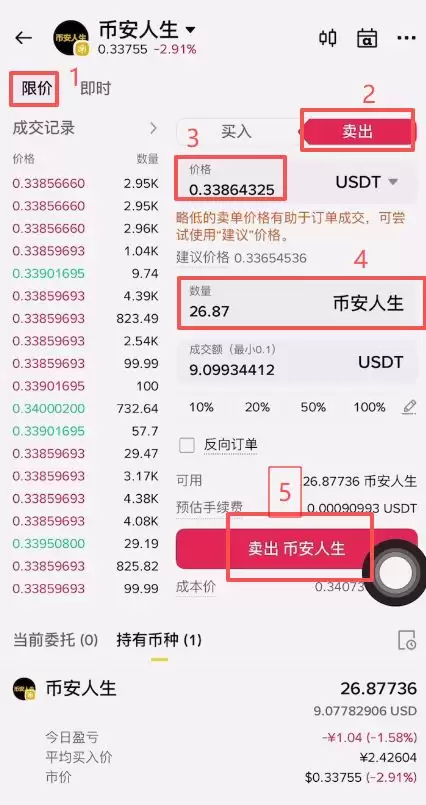 卖出操作界面