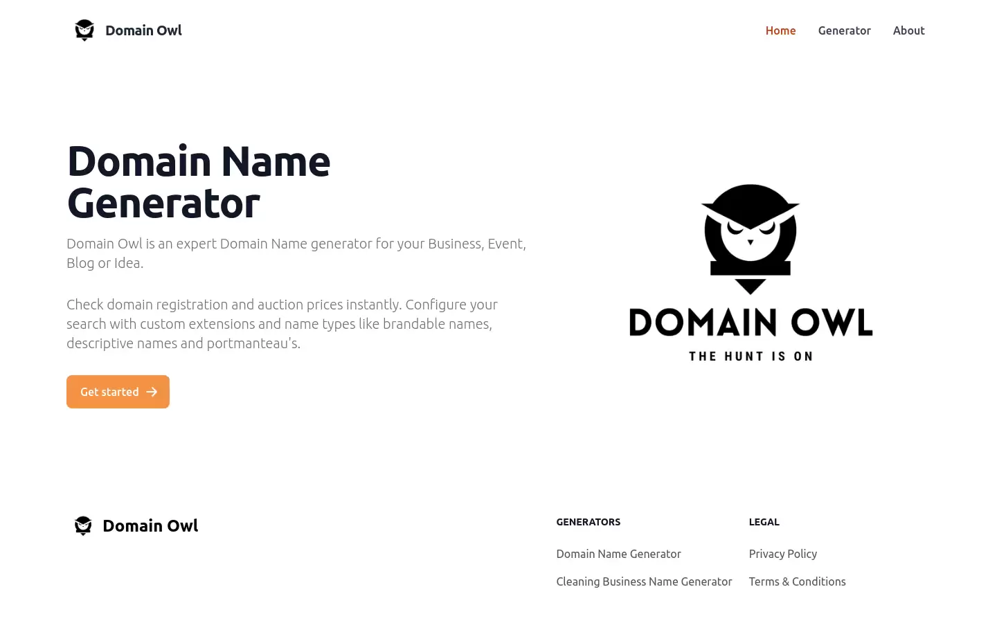 Domain Owl : 专业域名生成器，为您的业务、活动、博客或创意提供帮助。