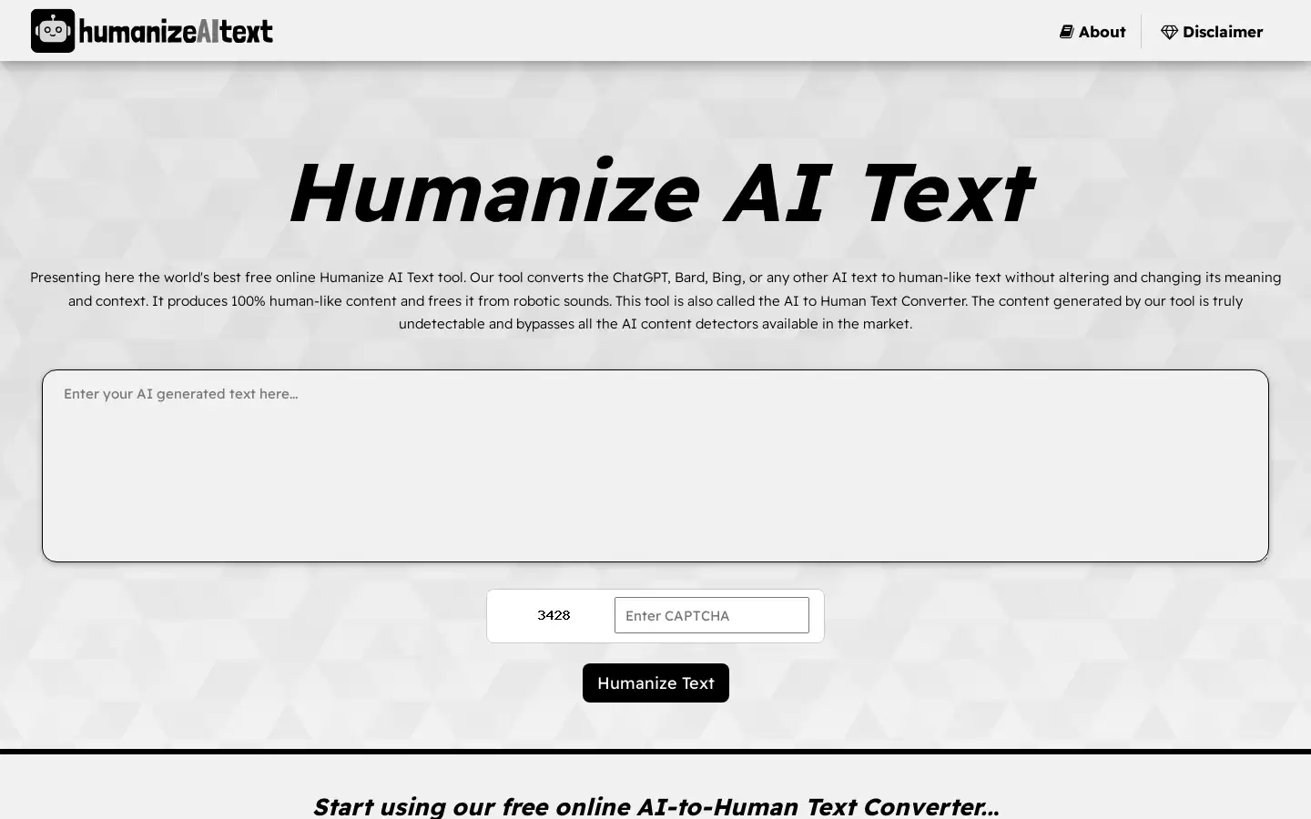 Humanize AI Text : AI文本转换为人类文本的免费在线工具
