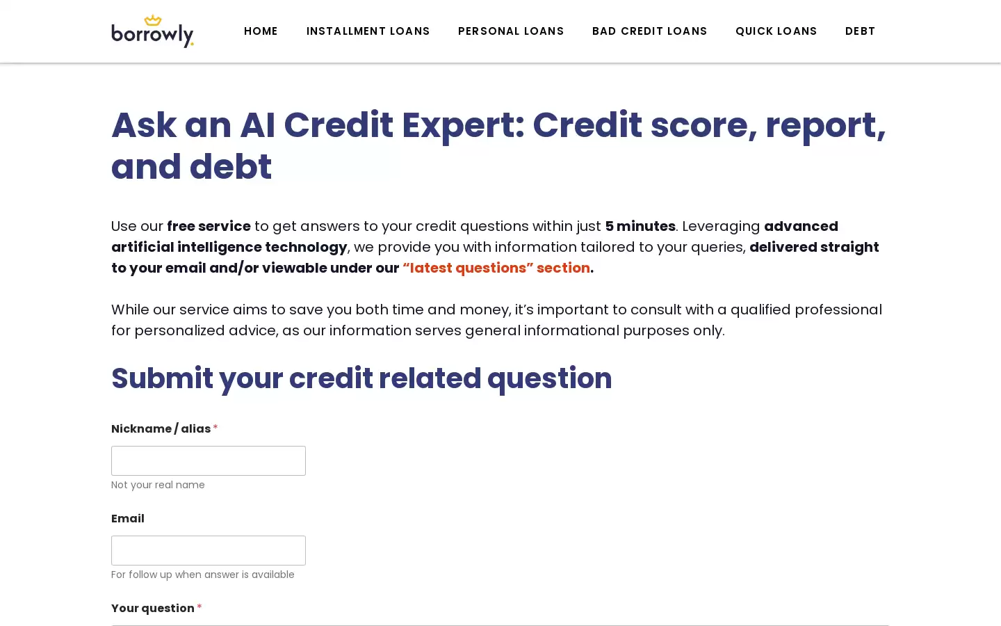 Ask AI Credit Expert : Get credit advice from an AI expert