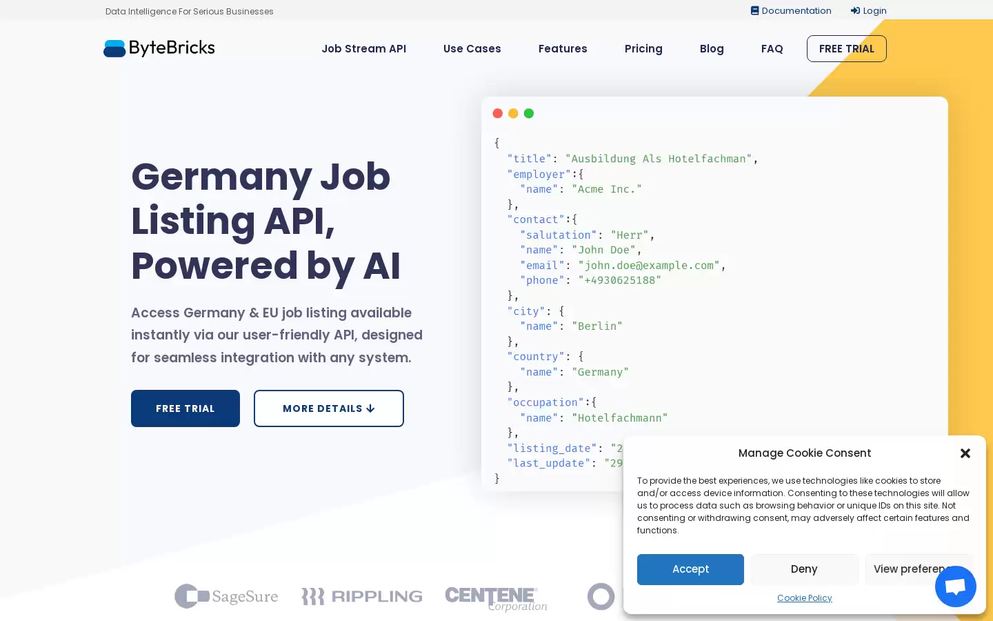 ByteBricks : ByteBricks提供的最新EU和德国工作职位API