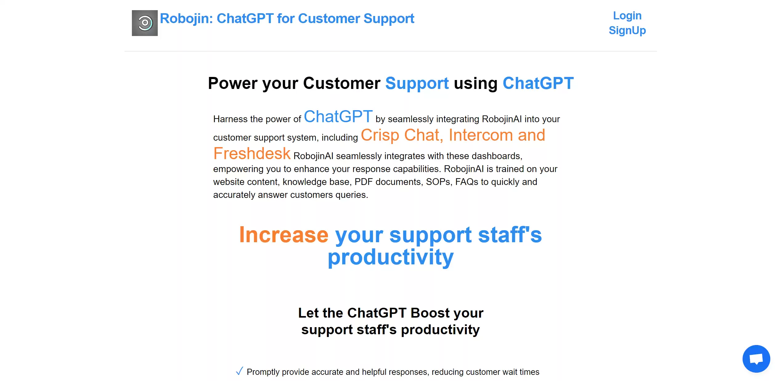 RobojinAI : 强大的ChatGPT,用于客户支持