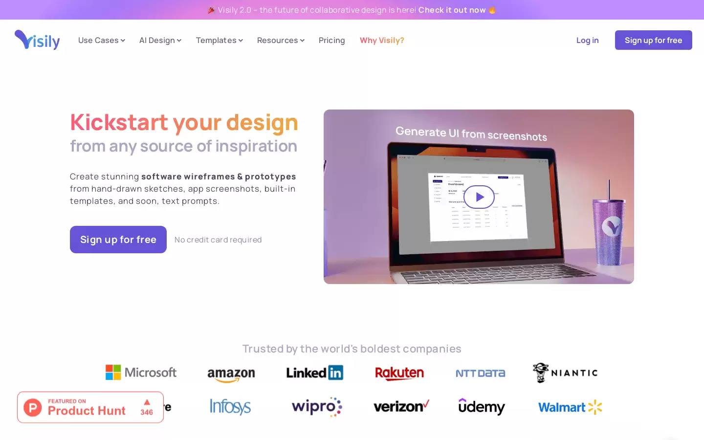 Visily 2.0 : AI动力线框和设计