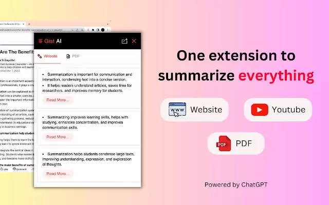 Gist AI:Web,YouTube,PDF Summarizer w/ ChatGPT : ChatGPT驱动的免费网站、YouTube视频和PDF摘要工具
