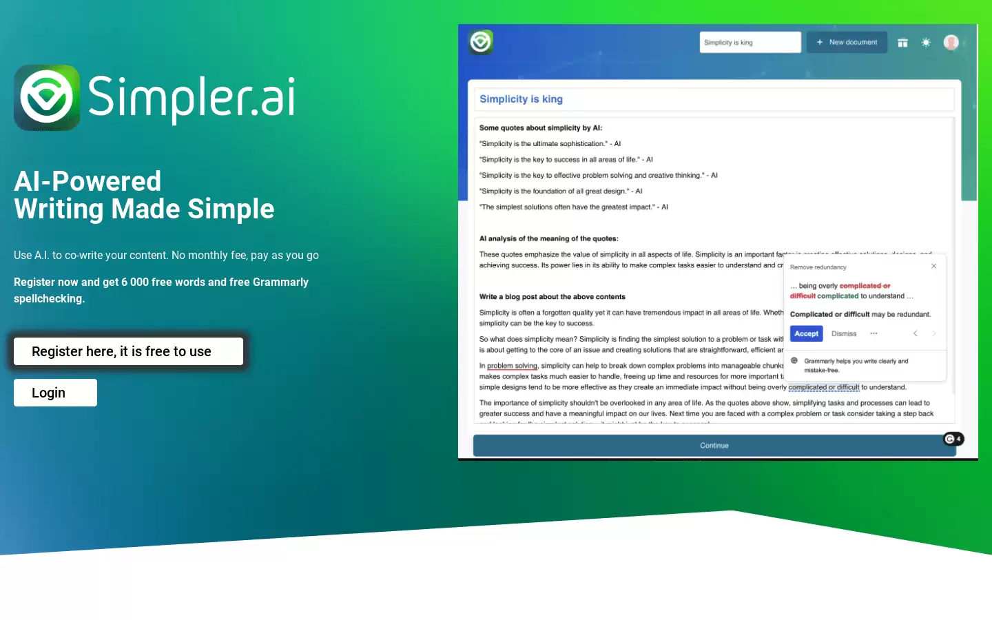 Simpler.ai : AI辅助写作