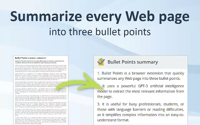 Bullet Points: summarize Web pages with GPT-3 : 提取网页关键信息的浏览器插件