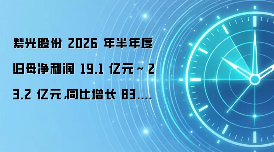 紫光股份 2026 年半年度归母净利润 19.1 亿元～ 23.2 亿元，同比增长 83.50%~122.89%