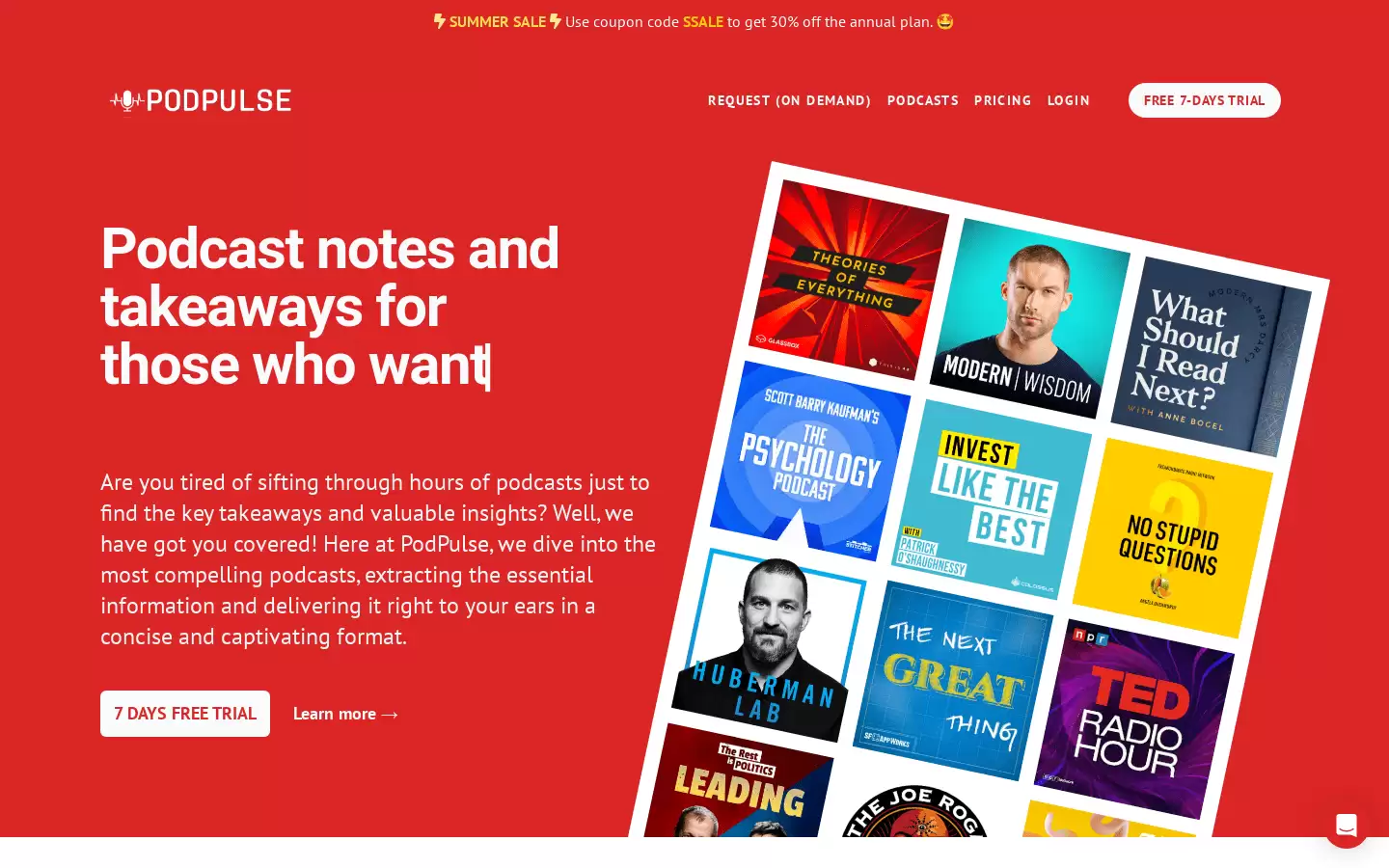 Podpulse : 一种更智能的方式来享受剃刀般锐利的播客笔记和关键要点。
