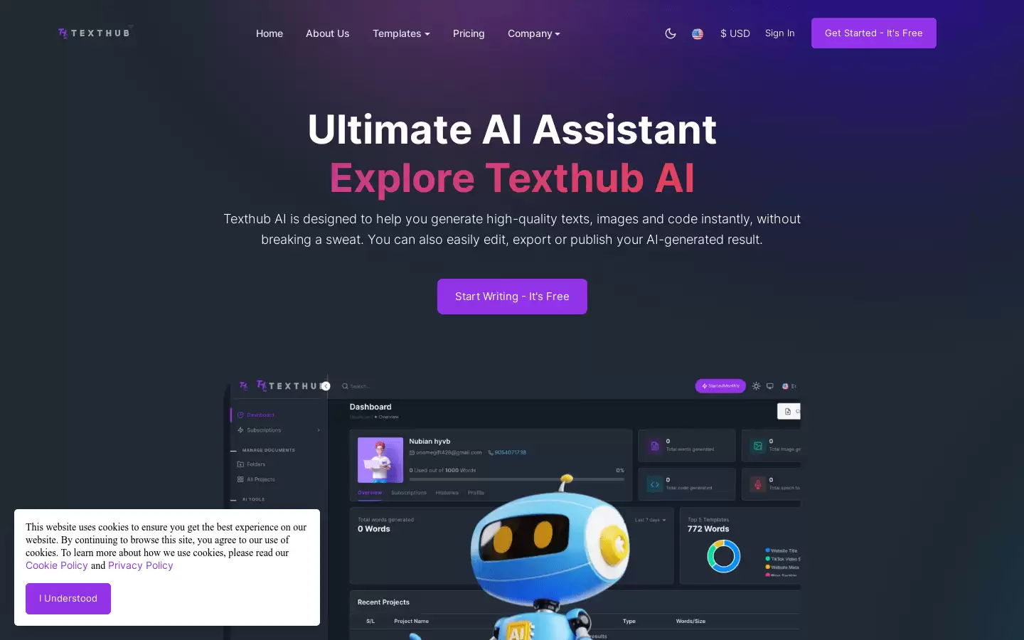 Texthub AI : 使用人工智能生成代码、文本和图片
