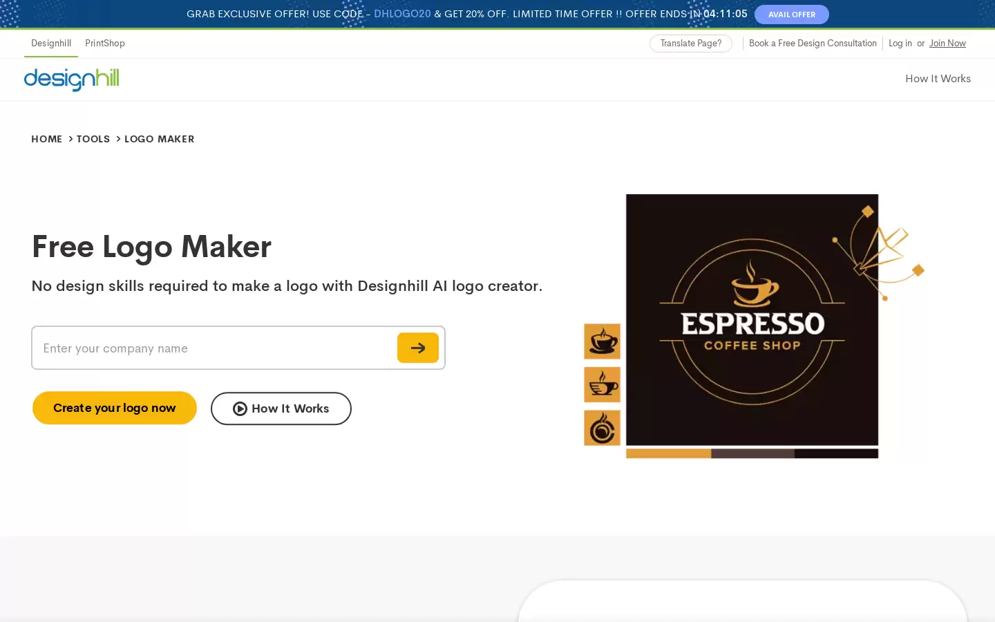 Designhill Logo Maker : 使用Designhill的AI动力标志创建专业的标志。