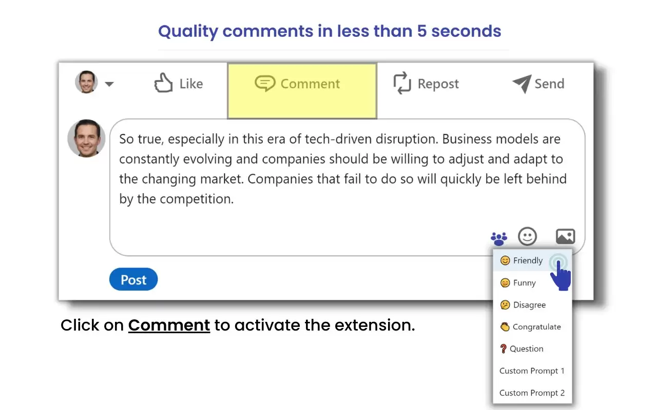 Engage AI - Smart comments on social networks : 用ChatGPT编写富有见解的LinkedIn评论。