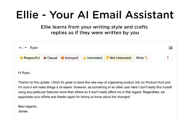 Ellie - Your AI Email Assistant : 智能AI邮件助手，以你的写作风格为你撰写邮件回复。