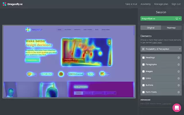 Dragonfly AI Extension : 查看设计决策如何影响用户关注点