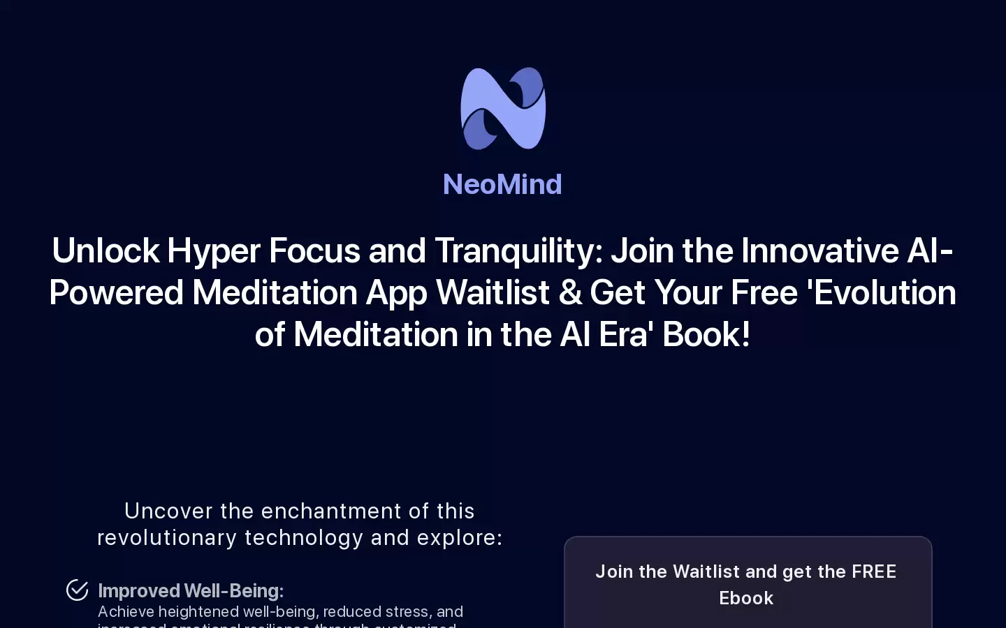 Neomind : 解锁超高集中力与宁静：加入创新的AI驱动冥想应用等待列表