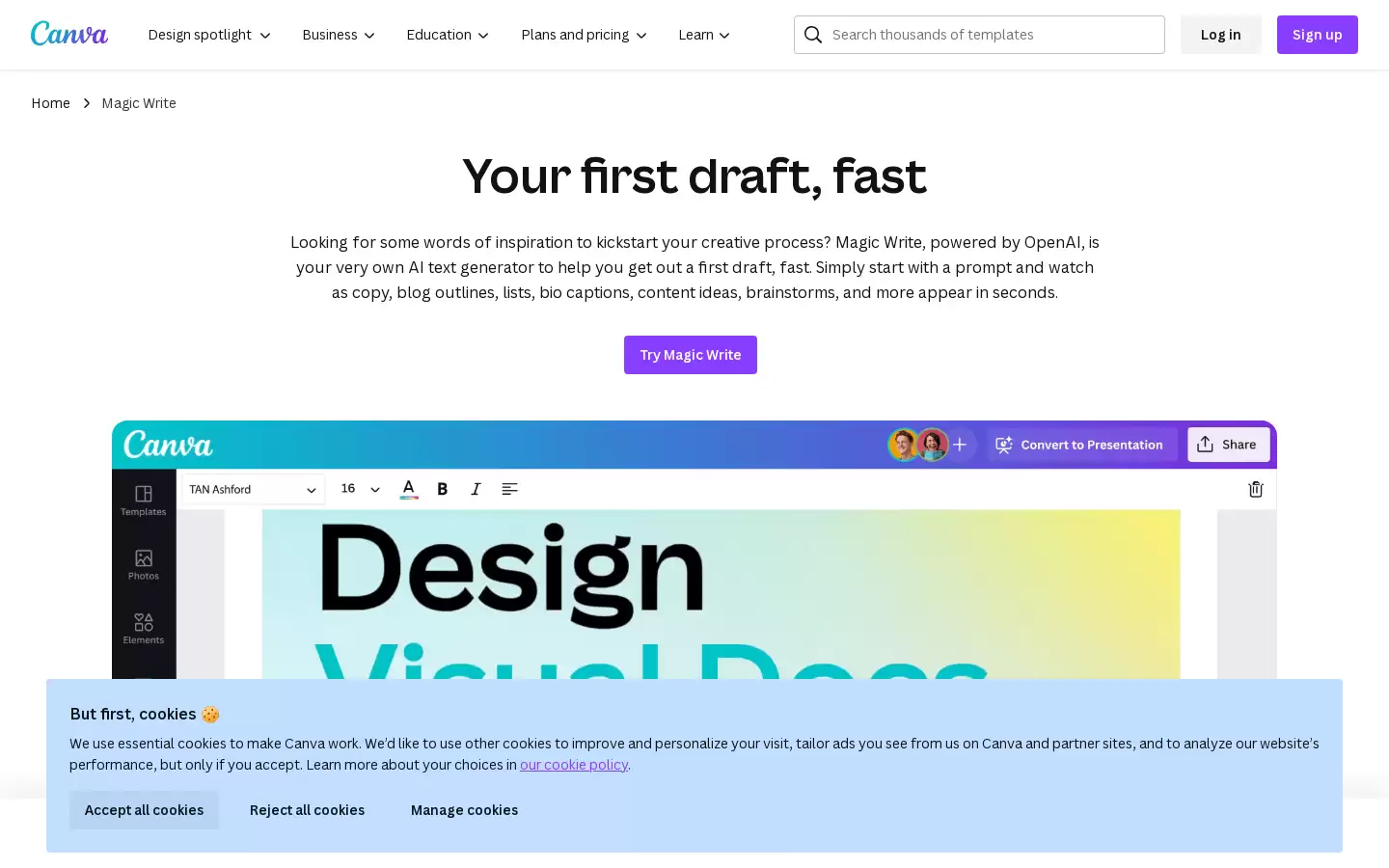 Canva Magic Write : 设计工具，轻松创作