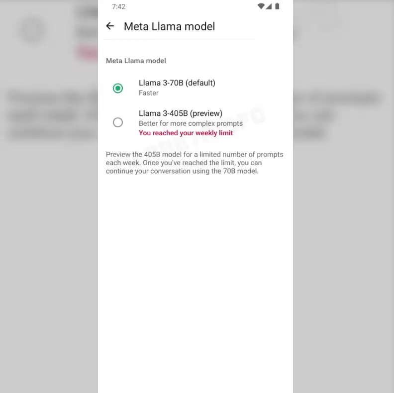 Whats App测试版更新预览可选择Meta AI Llama模型功能