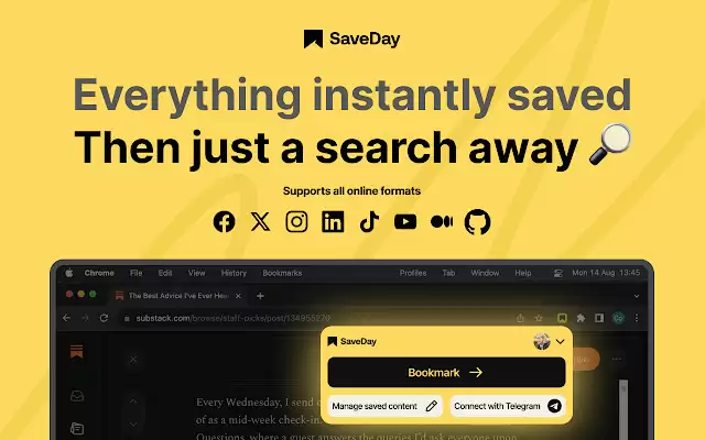Sa veDay - AI Bookmark Manager & Web Highlight : AI书签管理器，帮助您即时保存、高亮网页内容和检索，总结YouTube视频和文章