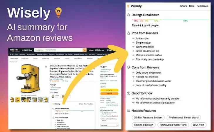 Wisely: AI Summary for Amazon Reviews : 提供亚马逊评论的AI摘要