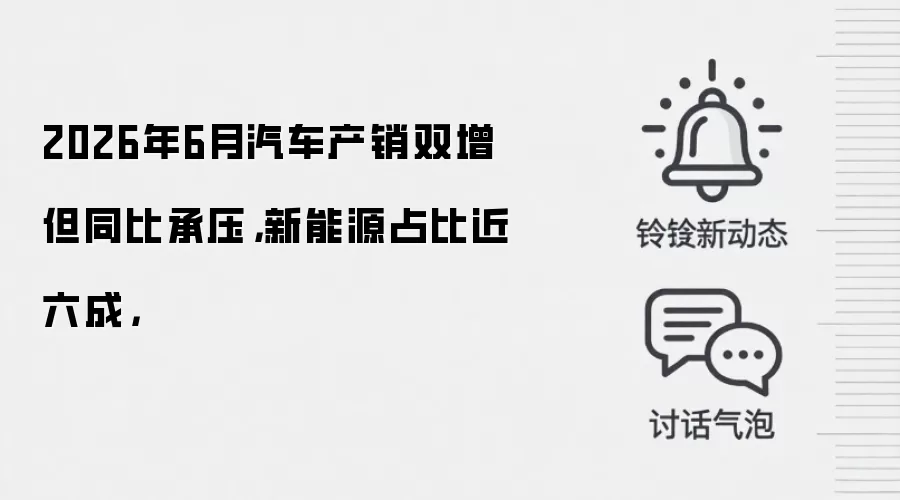 2026年6月汽车产销双增但同比承压,新能源占比近六成,