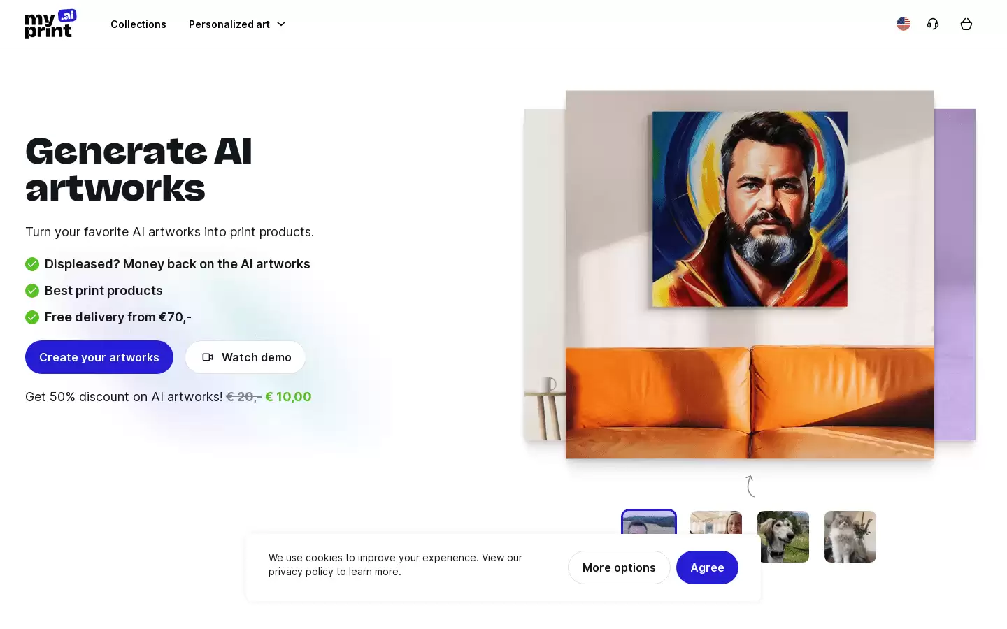 MyPrint AI : 个性化艺术品，AI生成艺术品，打印产品，满意退款