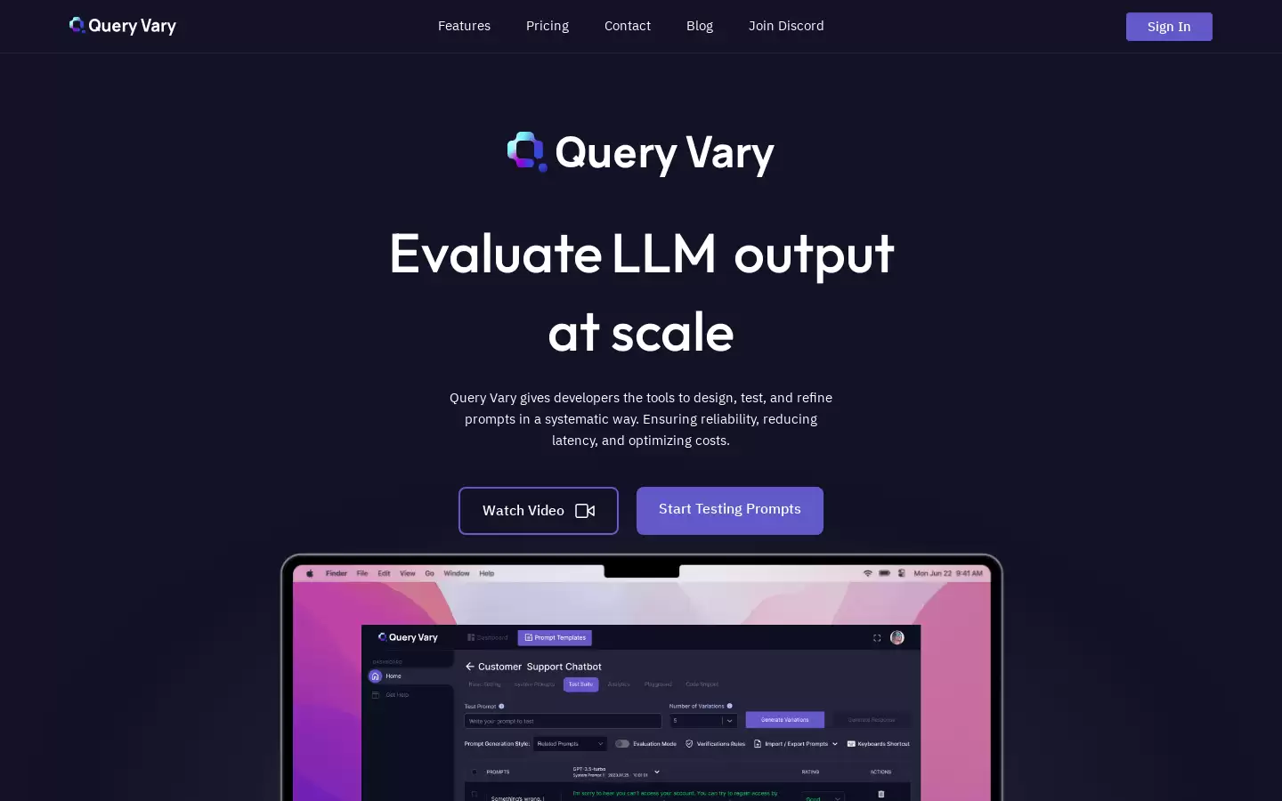 Query Vary : 优化LLM应用的提示设计、测试和优化工具