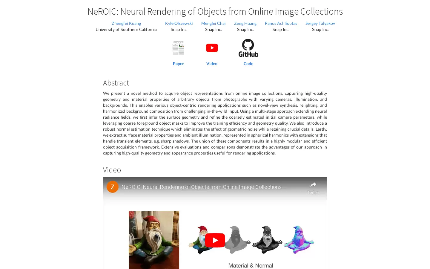 NeROIC : 在线图像集合的神经渲染