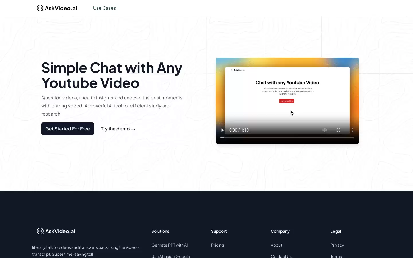 AskVideo.ai : 与任何YouTube视频聊天的免费工具