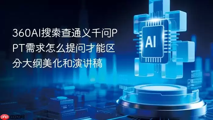 360AI搜索查通义千问PPT需求怎么提问才能区分大纲美化和演讲稿