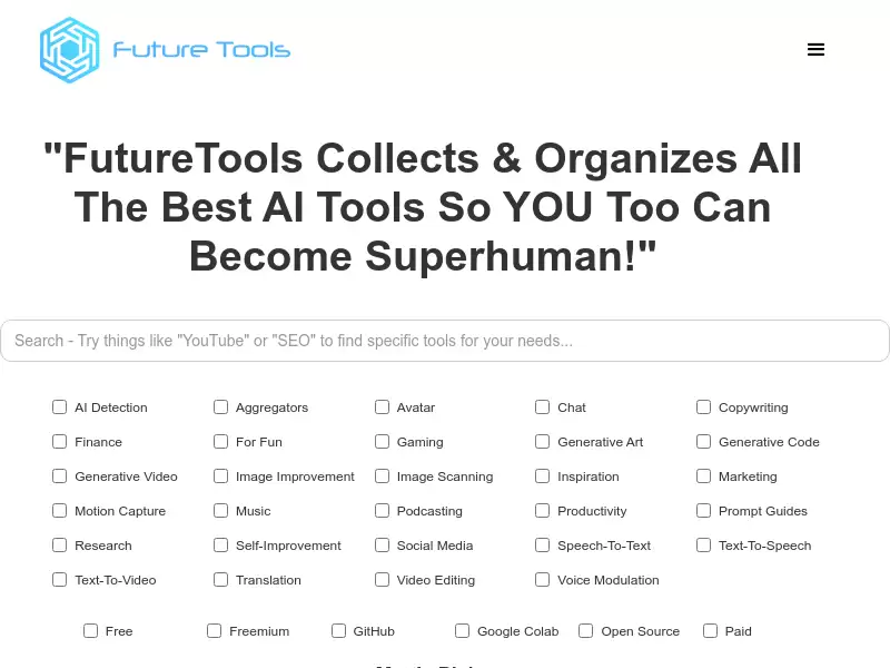 FutureTools : 未来工具汇集整理了所有最好的人工智能工具，让您也能成为超人！